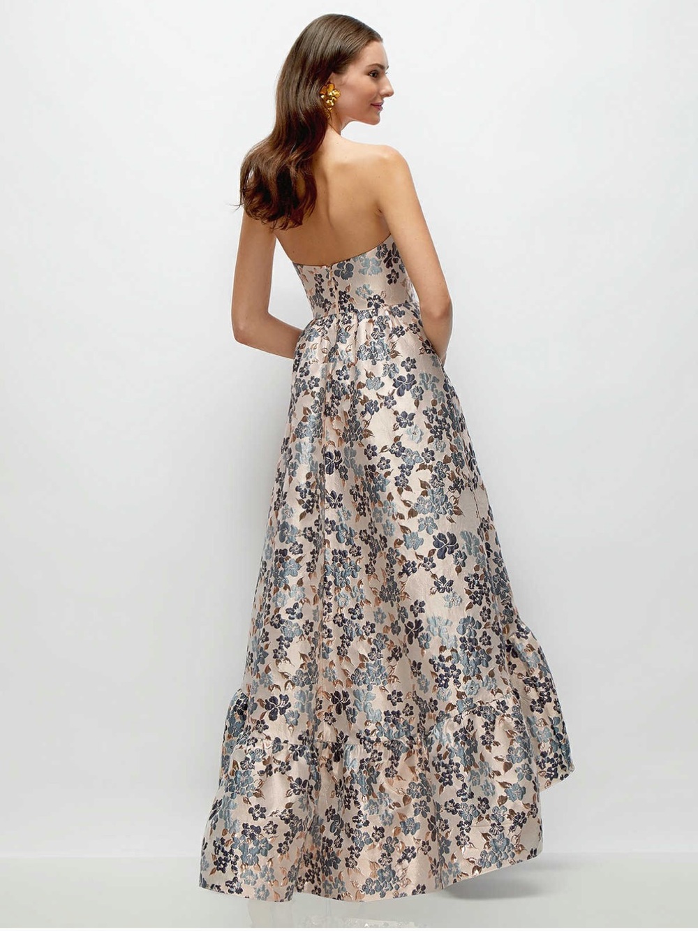 Dessy 3148GIB Cosette High-Low Evening Dress in Gilt Indigo Brocade - Picture 2 of 4
